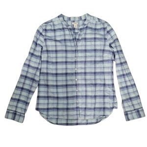 L.L. Bean Blue Plaid Collarless Shirt Women's Size Medium